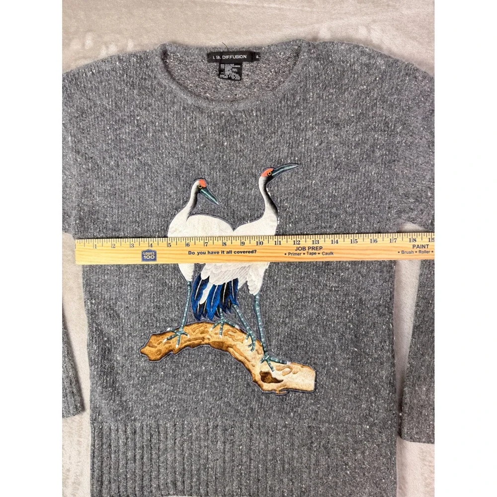 Vintage IB Diffusion Gray Embellished Crane Sweater Women's Size‎ P Silk Angora - Picture 7 of 10